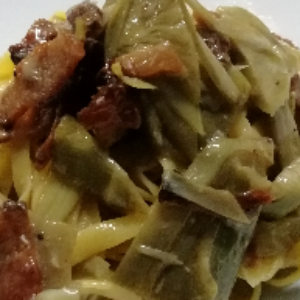 Tagliatelle carciofi e guanciale